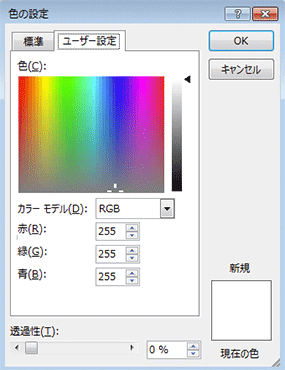 色の設定のユーザー設定タブを開いてる図
