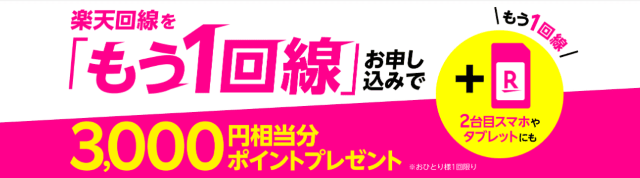 楽天モバイルもう1回線申し込みで3000円相当ポイントプレゼント
