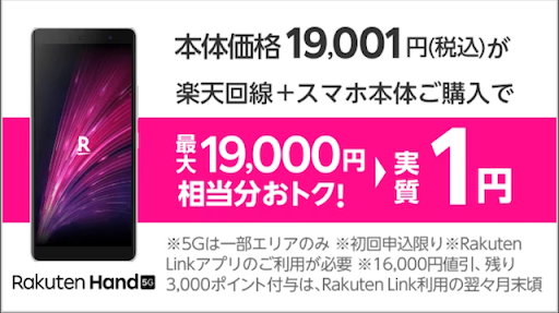 Rakuten Hand 5Gが実質1円！