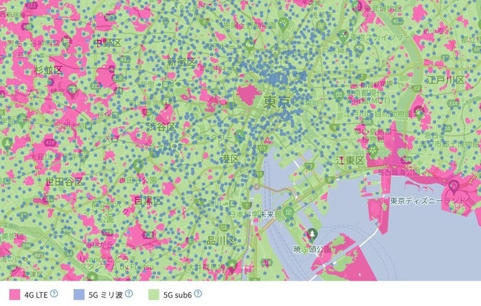 2024年6月時点の楽天モバイルの東京都内の5G対応エリアマップ