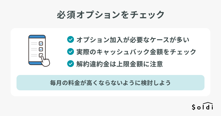 光回線キャッシュバック受取の必須オプションをチェック
