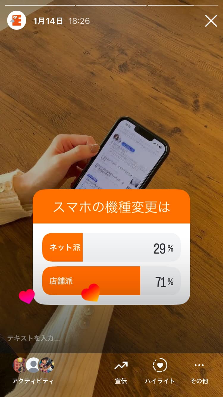 イーデスInstagramで行った格安SIMに関するアンケート結果のスクリーンショッット