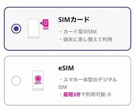楽天モバイル申込画面でSIMタイプの選択