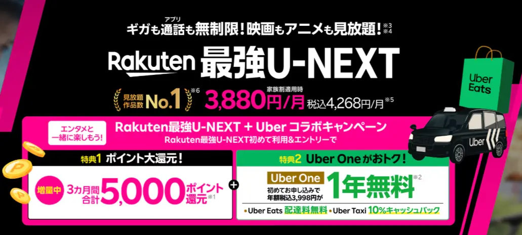 Rakuten最強U-NEXTとUberのコラボキャンペーン