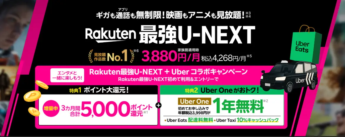 Rakuten最強U-NEXTとUberのコラボキャンペーン